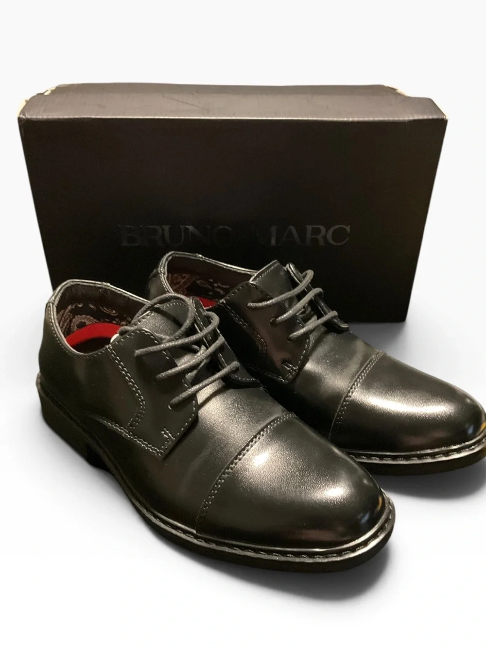 Bruno Marc Boy’s Vegan Leather Black Dress Oxfords Size 2 NEW NIB